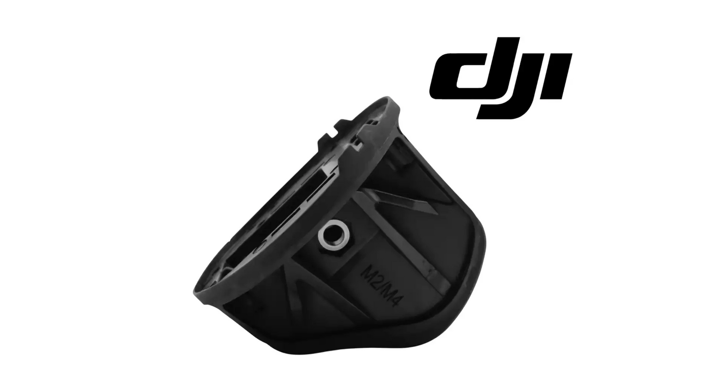 DJI Agras spray boom hinge housing, black plastic end cap with metal pin opening