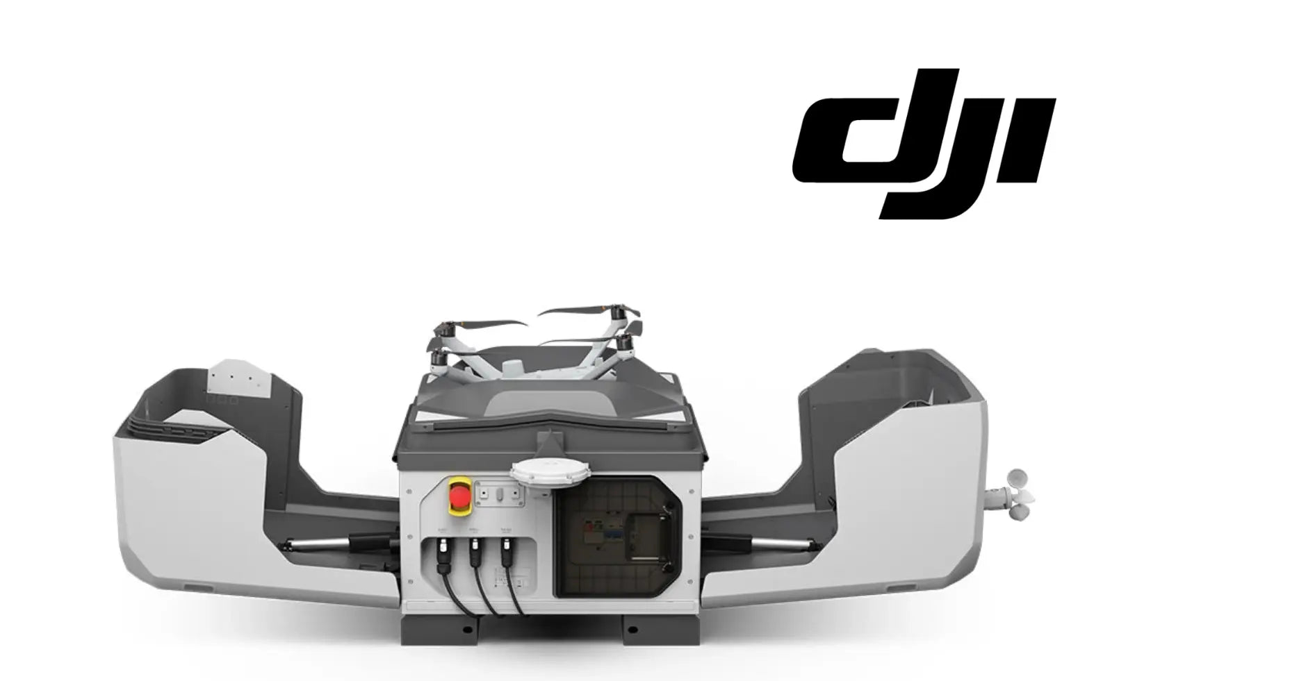 DJI surveillance docking station front view with dual side arms and central control unit