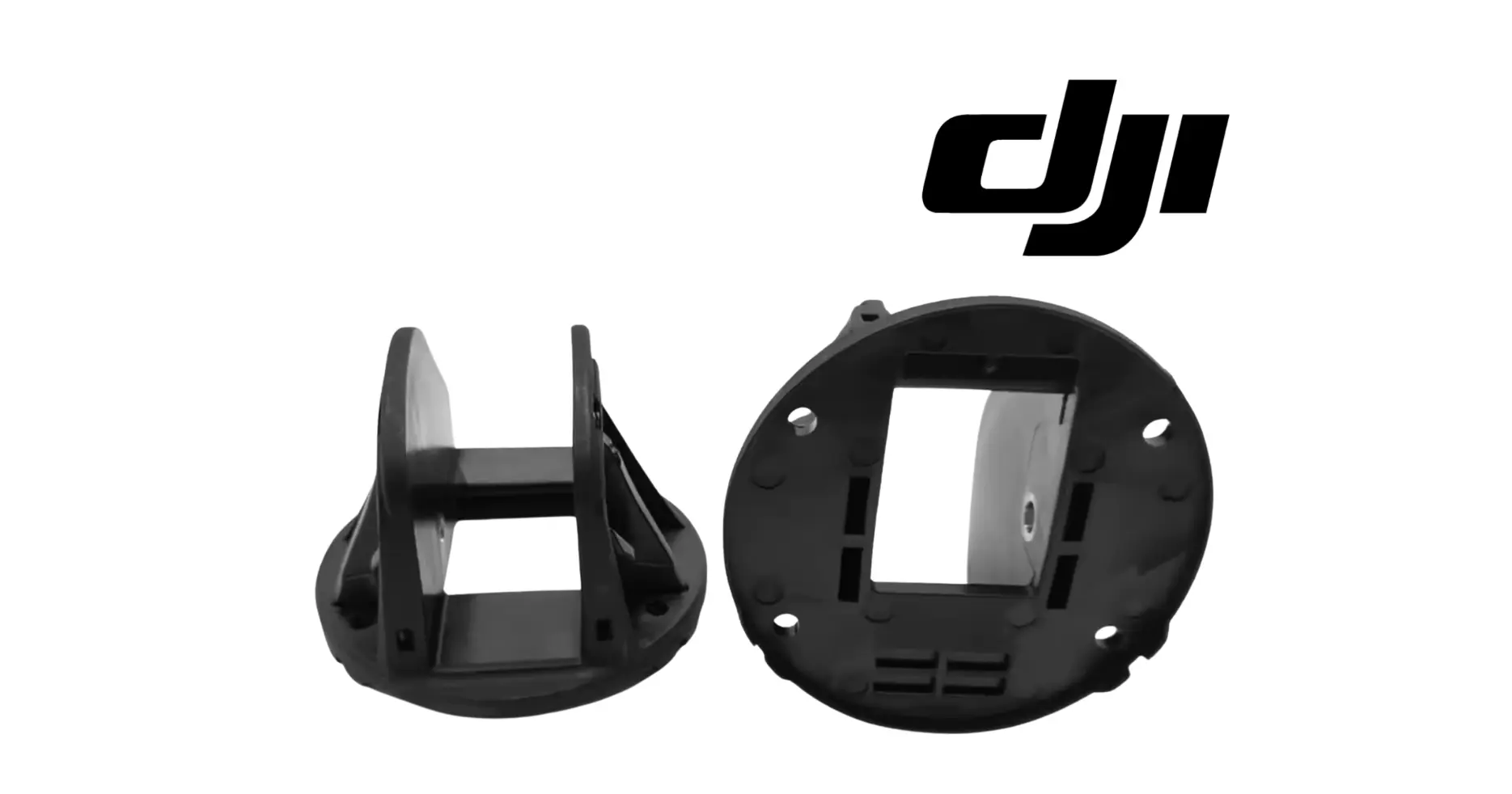 DJI Agras spray boom hinge joint housing, black plastic side views with mounting posts