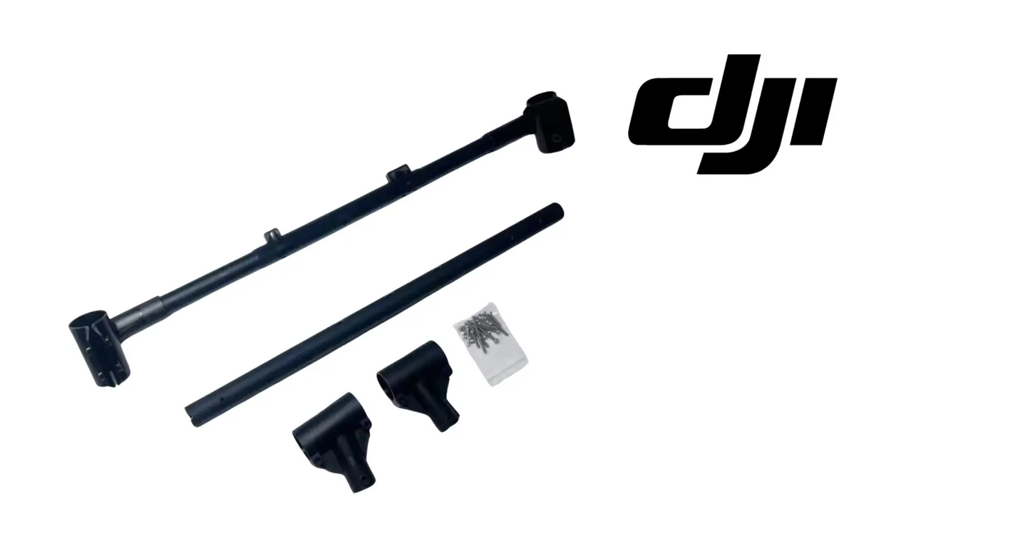 Landing gear cross beam components: long bar, brackets, and mounting hardware, dark gray