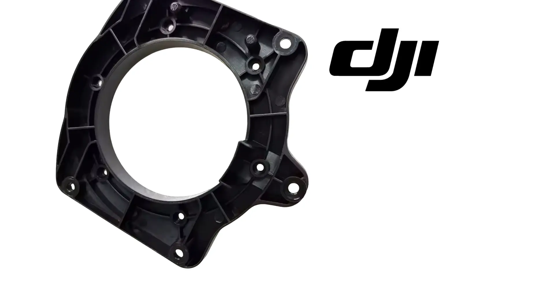 DJI radar base support bracket front housing with circular opening and screw points, black