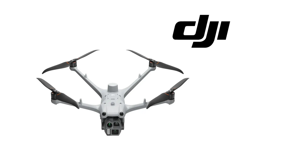 DJI quadcopter drone with four propellers and front sensor module