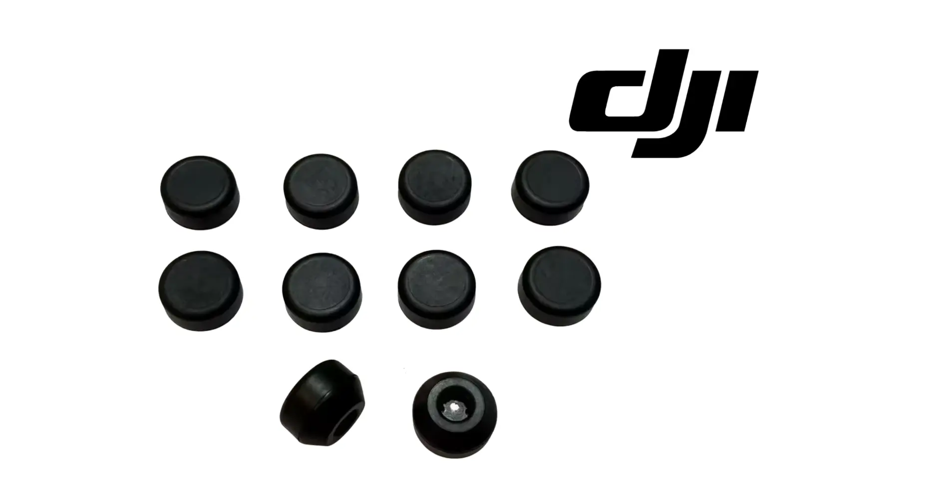 Set of black rubber weighing head caps and one recessed metal insert