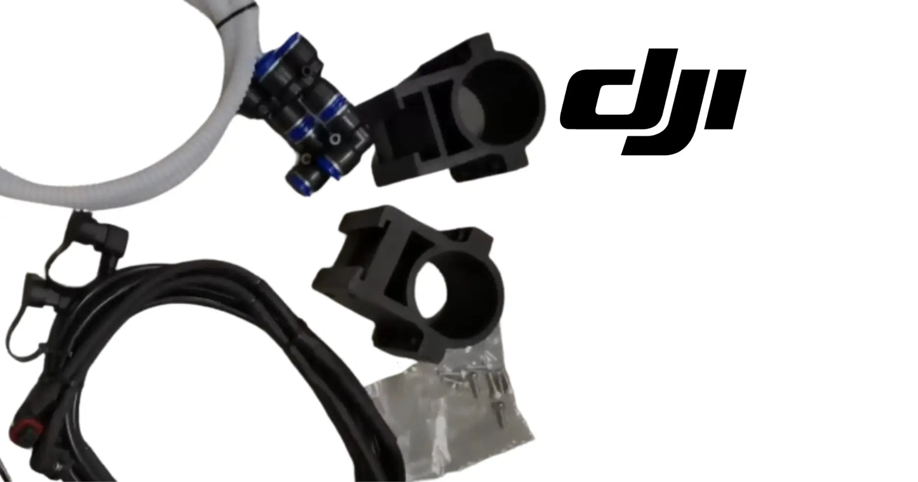 DJI Agras rear spray head modification kit with hoses, connectors, and mounting brackets
