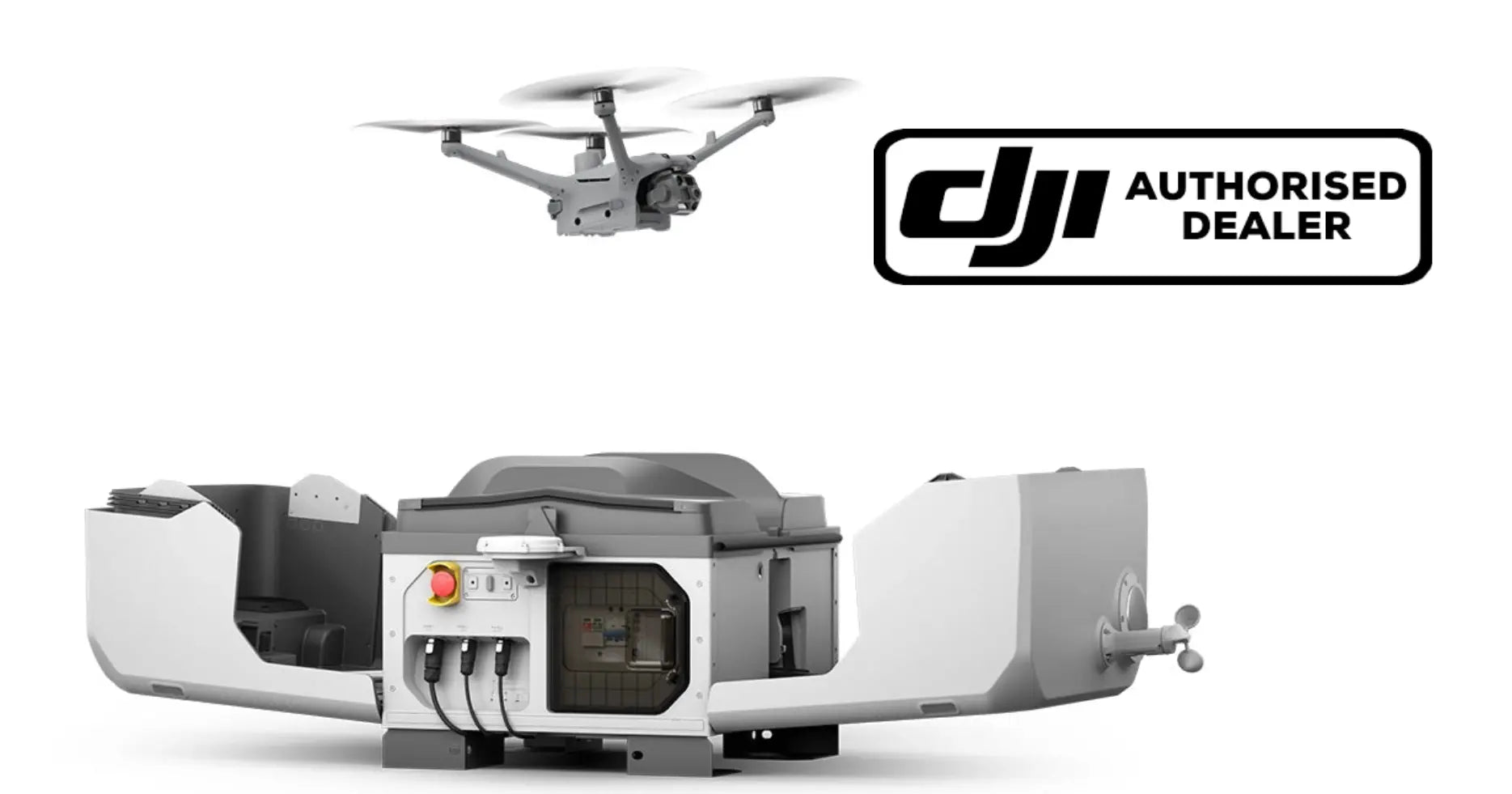 DJI surveillance docking station with drone docked above