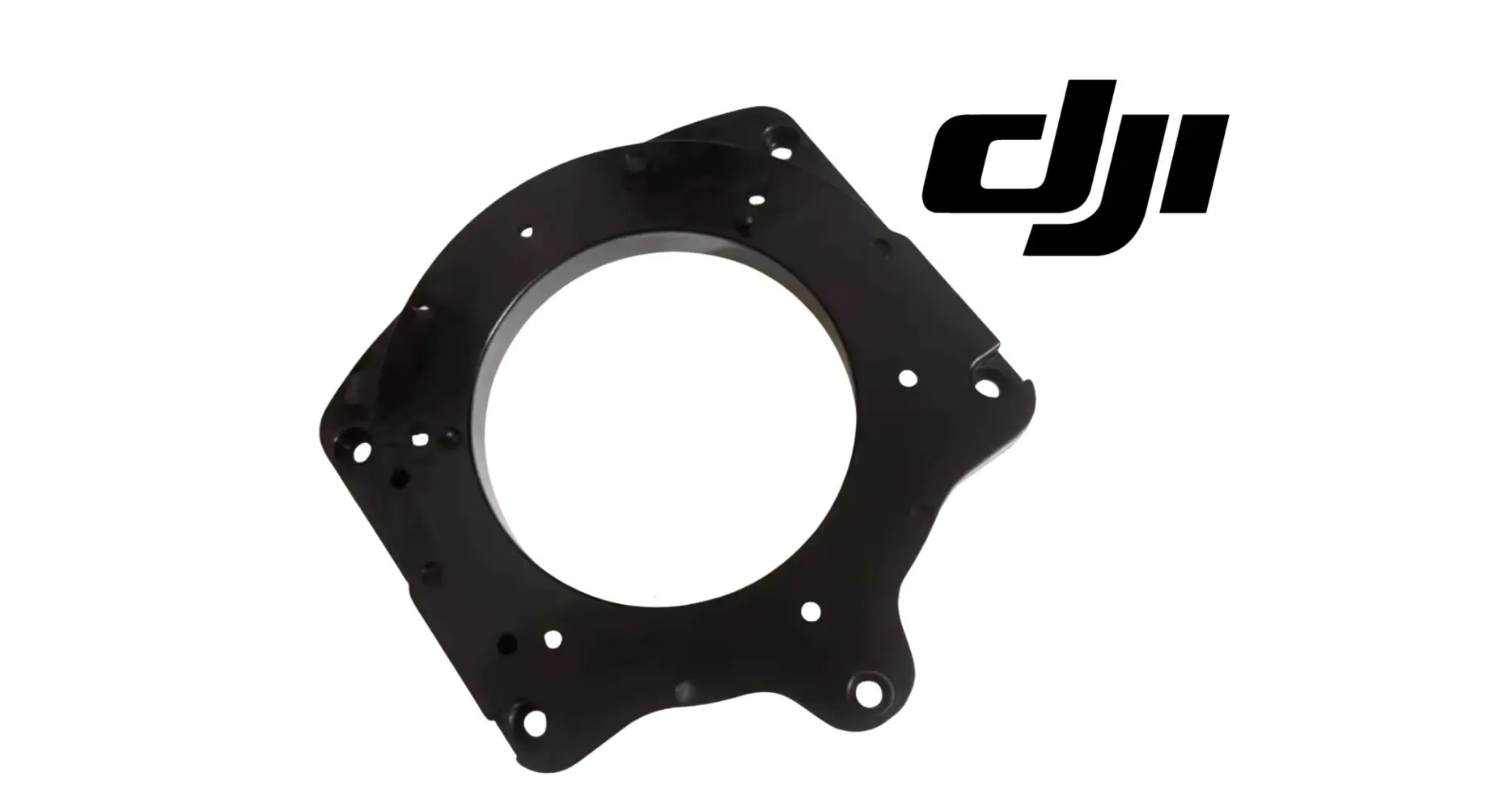 DJI radar base support bracket with circular opening and multiple mounting holes, black