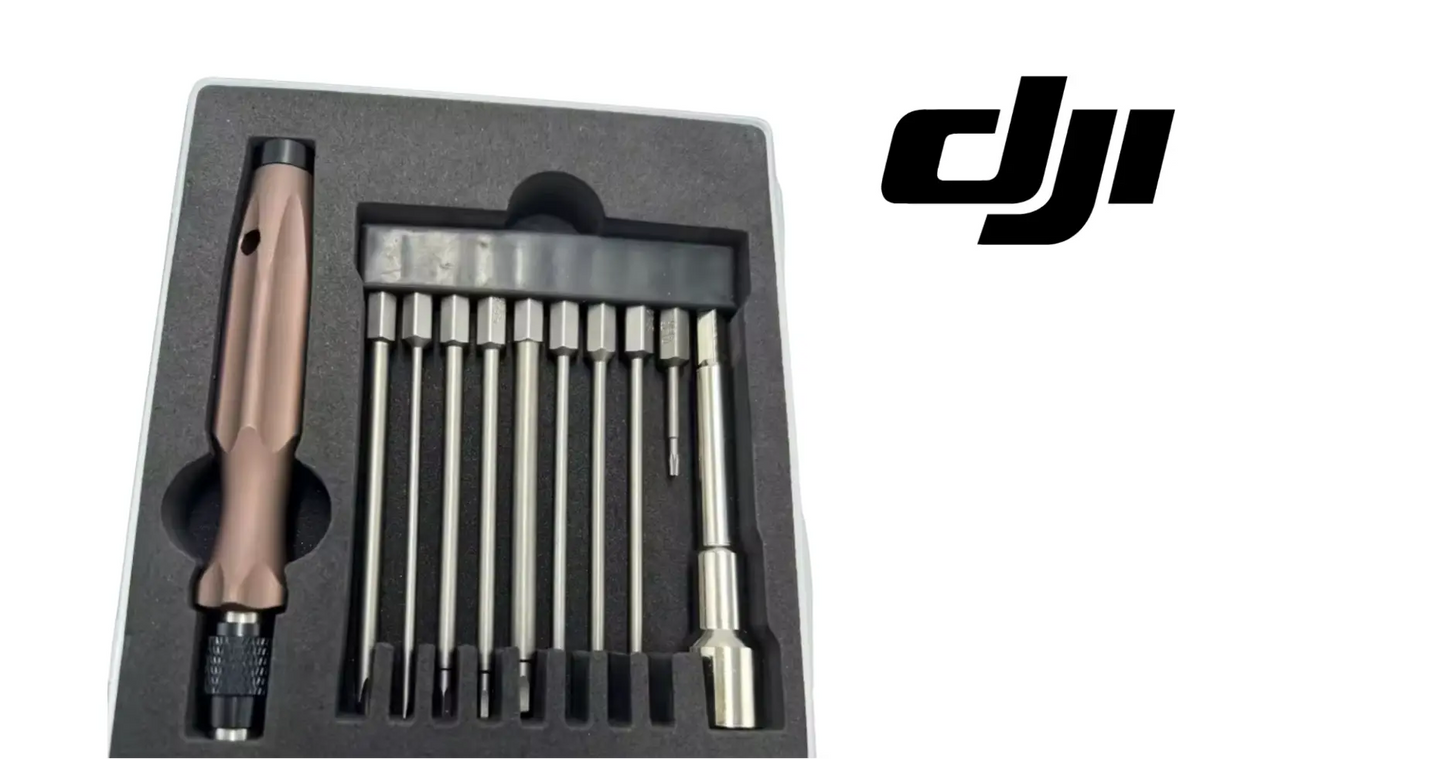 DJI Agras tool case top view with screwdriver handle and long bits