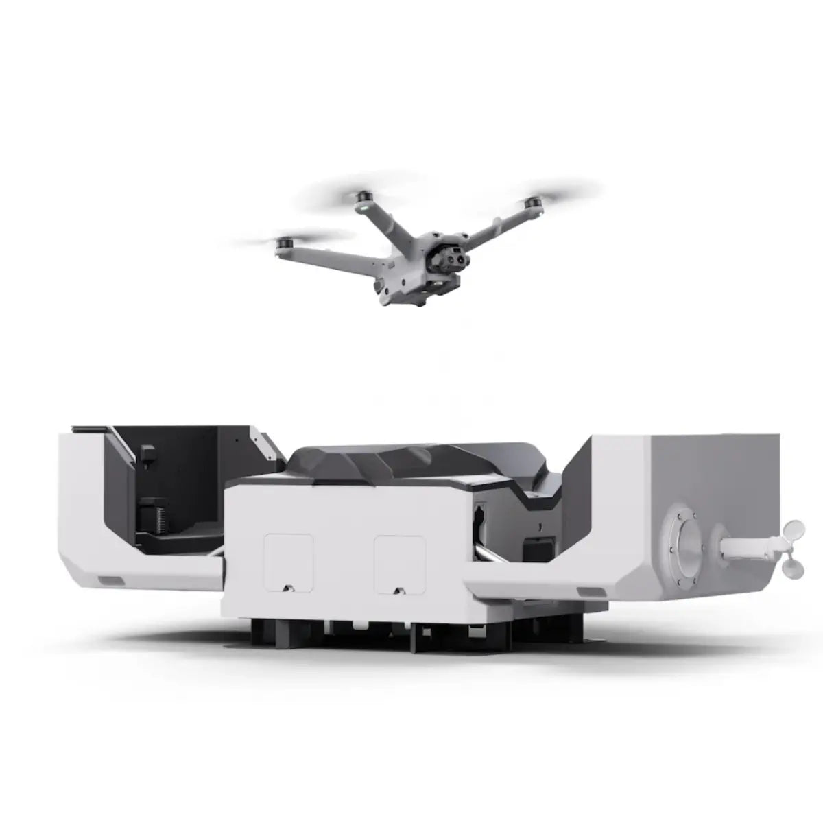 DJI Dock 2 docking station with drone hovering above