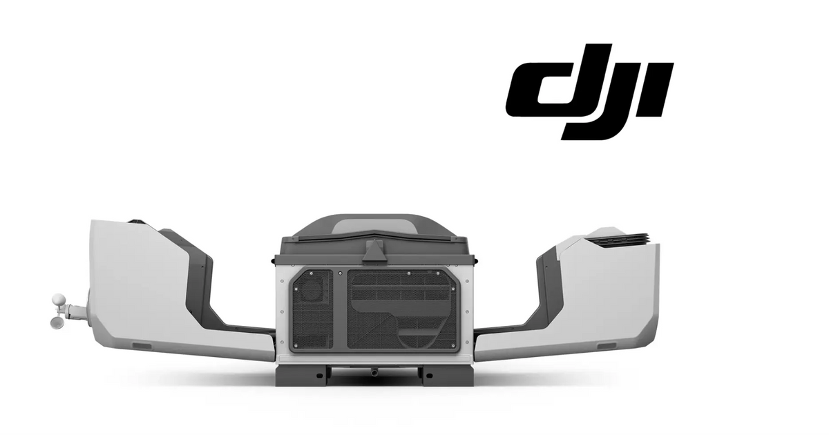 DJI surveillance docking station with open front enclosure and side arm modules