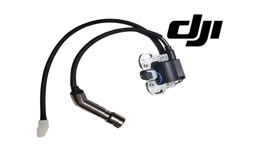 DJI ignition coil with black wiring harness and molded electrical connectors