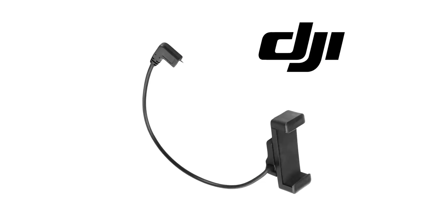 Phone holder mount with attached cable and two-prong clamp for securing a device