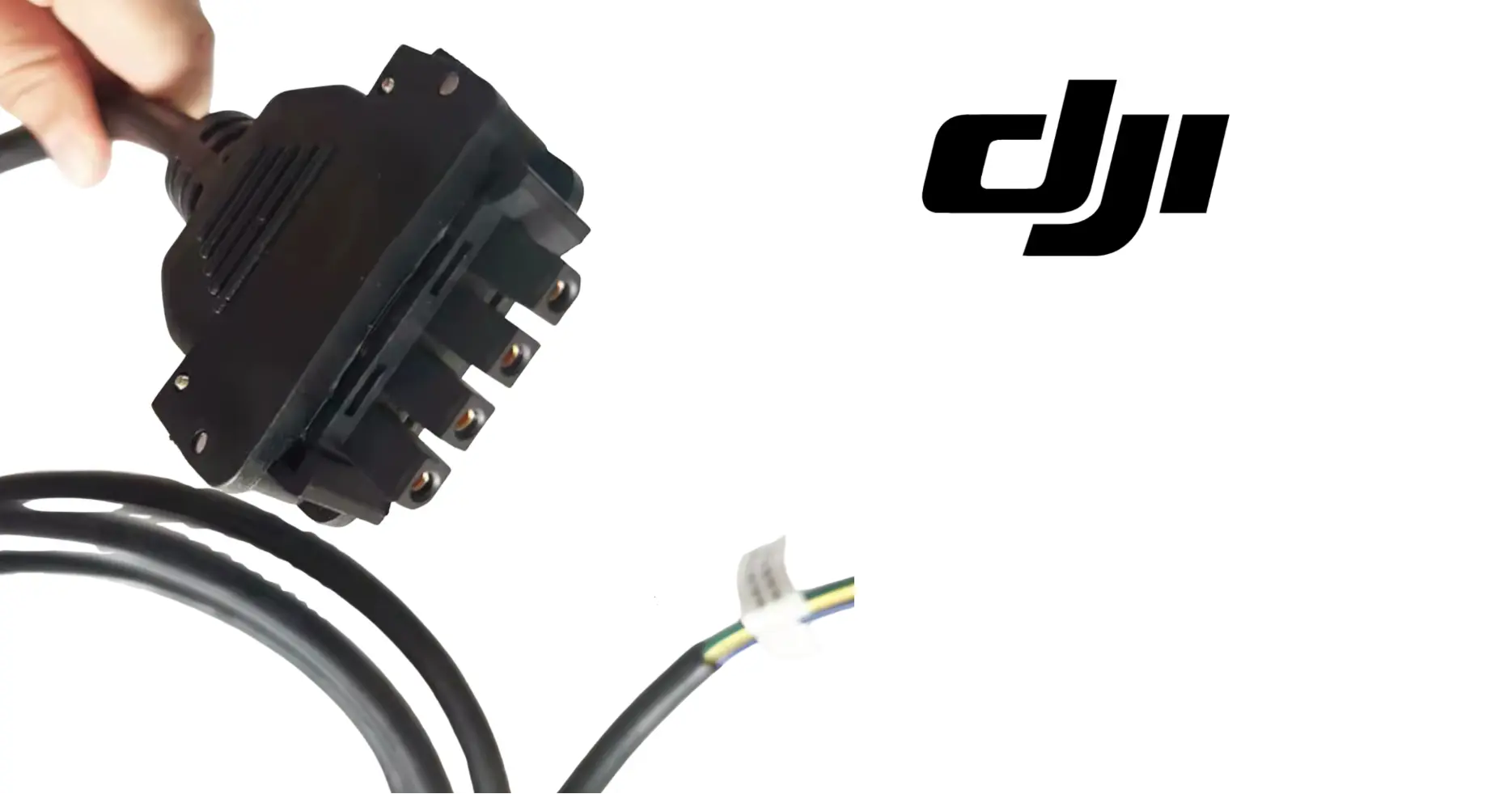 DJI Agras smart charger input cable, close-up of multi-pin connector and leads