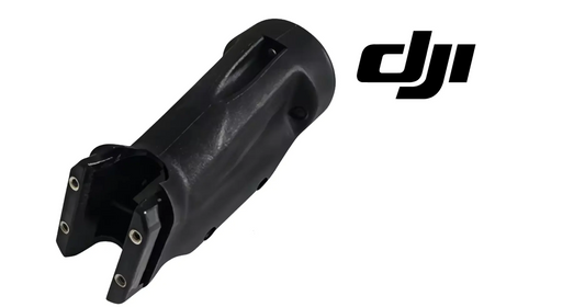 DJI mist spray rod housing, black plastic with flange and two metal mounting plates