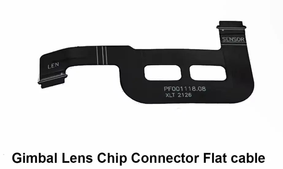 Black flat ribbon cable with two connector ends and printed gimbal lens chip markings