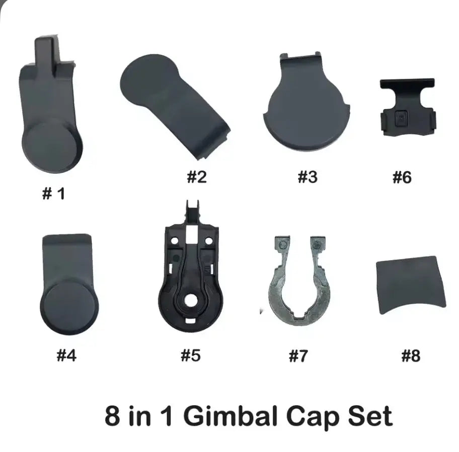 DJI Mavic Air 2 gimbal cap set: 8 dark pieces on white background