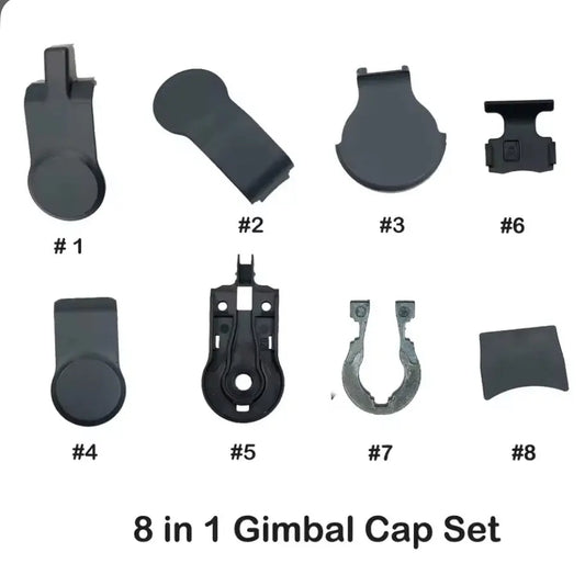 DJI Mavic Air 2 gimbal cap set: 8 dark pieces on white background
