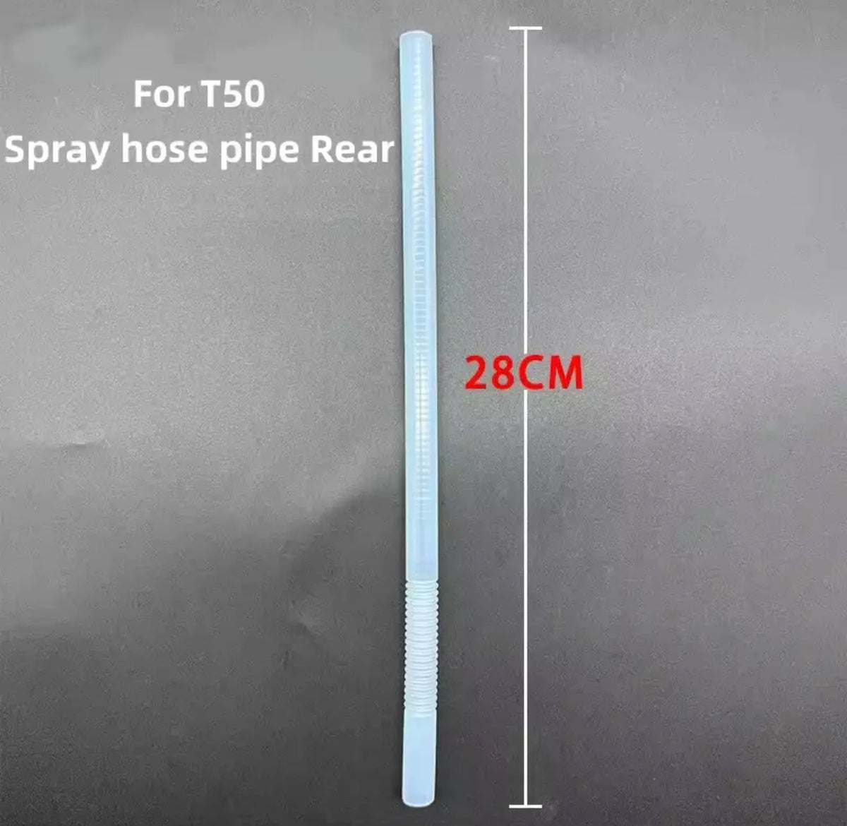 DJI Agras spray hose bellow, long light blue ribbed hose pipe with straight run