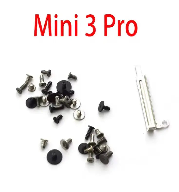 Drone body screw kit with black caps, silver screws, and metal mounting bracket