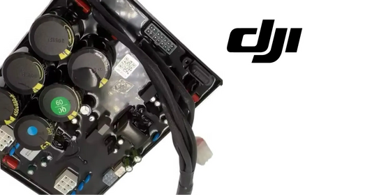 DJI Agras T50 DC power controller PCB close-up showing connectors and control modules