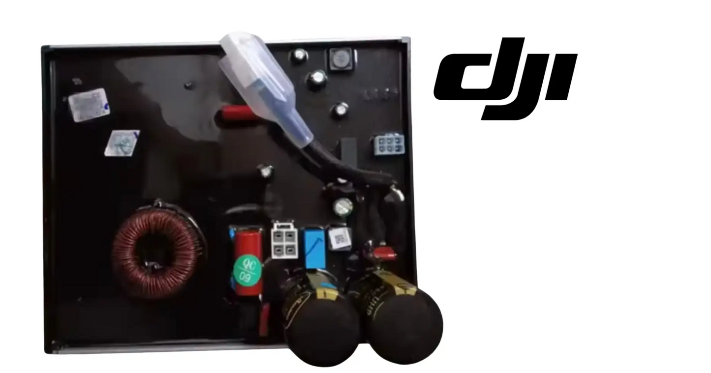 DJI inverter power module close-up with copper coil and control circuit components