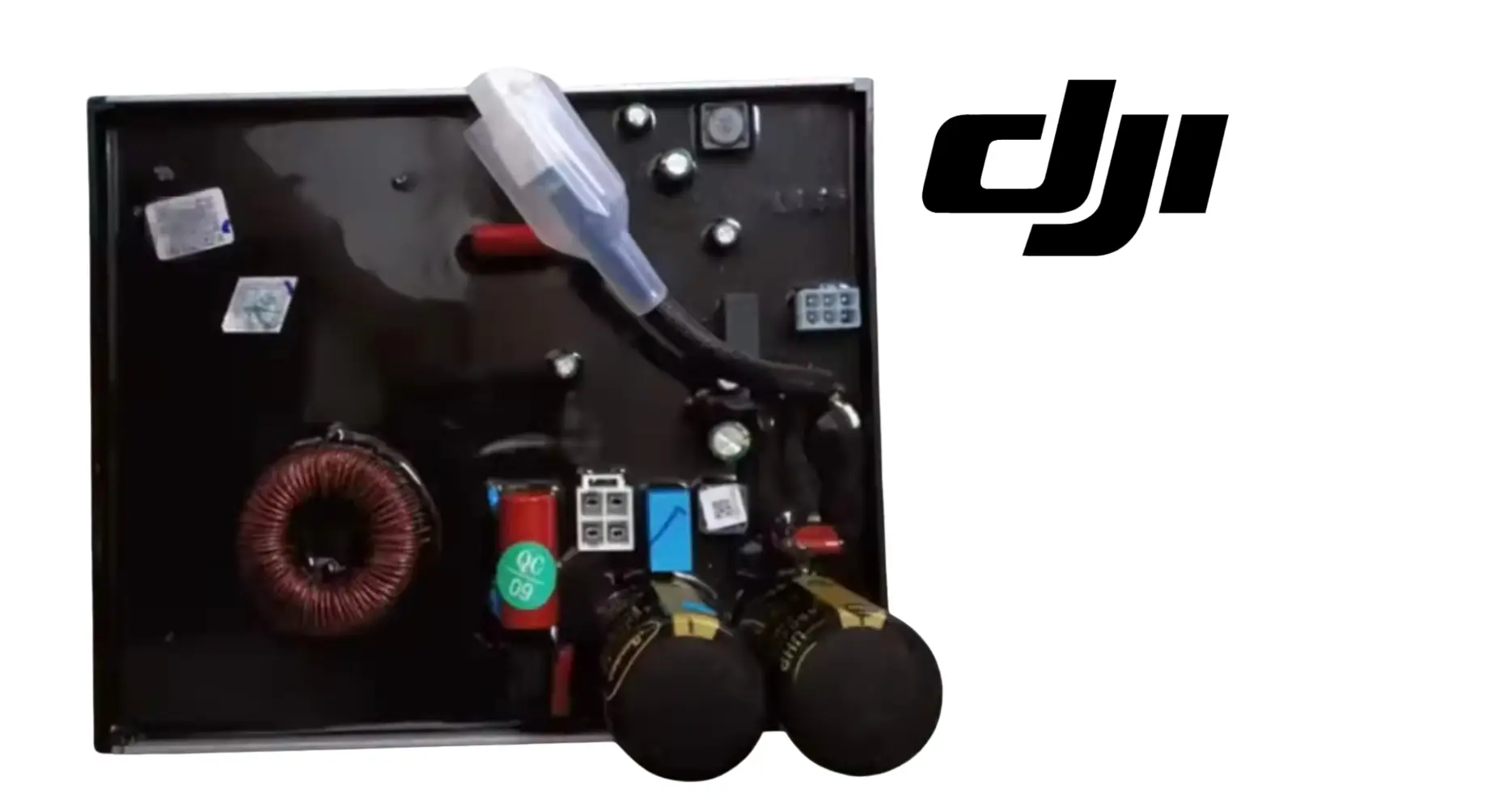 DJI inverter power module close-up with copper coil and control circuit components