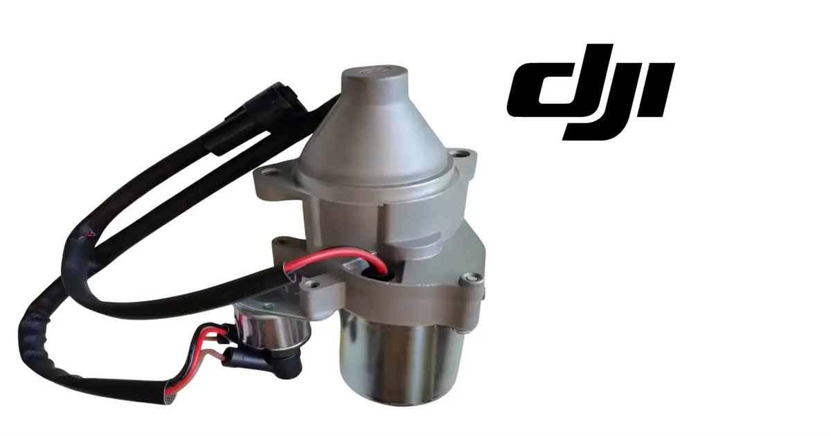 Silver motor start unit with black cable bundle and electrical connector, DJI.
