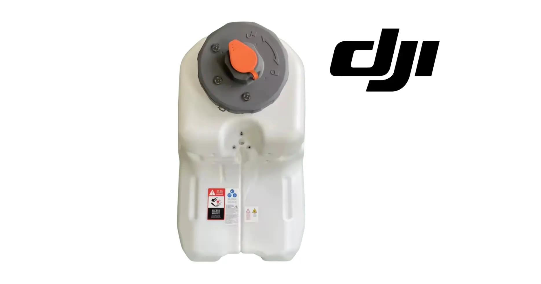 DJI Agras T100 spray tank top with orange fill cap and control plate
