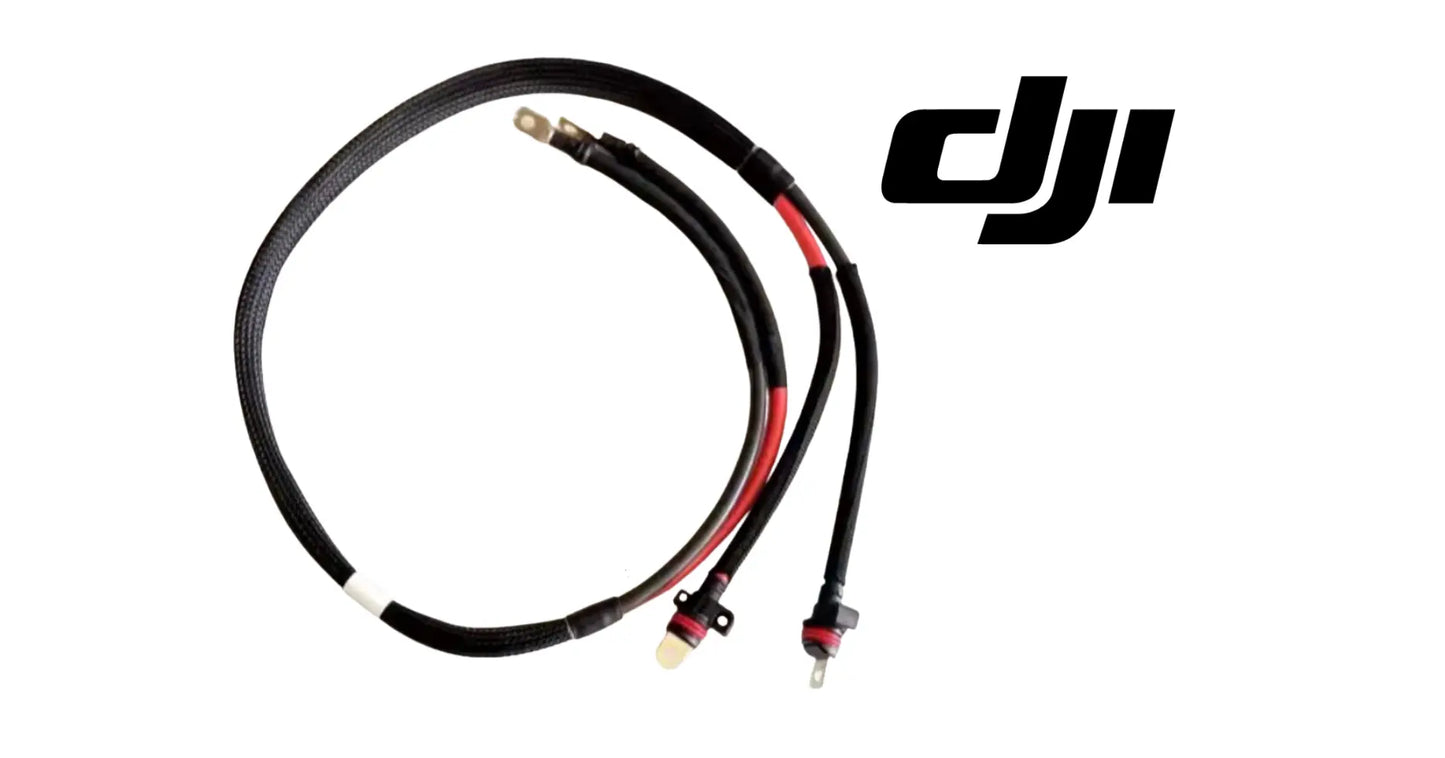 DJI T100 rear propulsion cable: black braided loop, red wire leads, metal connectors