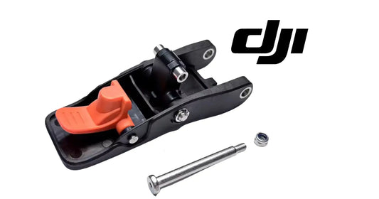 DJI Agras T100 arm buckle module with orange latch, black base, and mounting screw