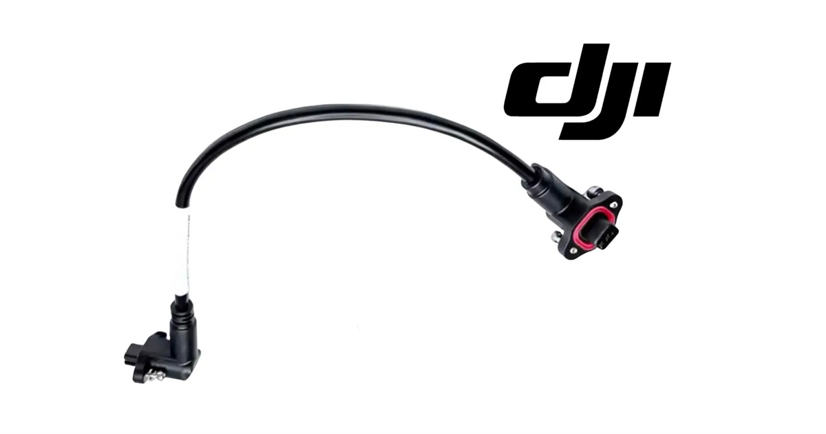 Black spotlight signal cable with curved wire loop and red-and-black plug connectors