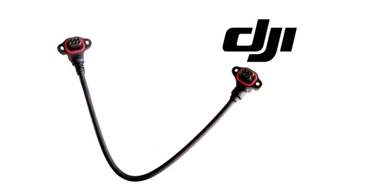Black spotlight signal cable with two red-ring connectors and a curved cable