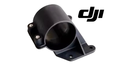 Black radar bracket clamp with circular opening and side mount plate, four holes