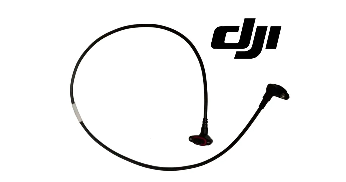 Black signal cable with red connector at curved end and matching plug, DJI Agras T100