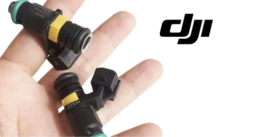DJI electric injector nozzle side view, green end seal and yellow label band
