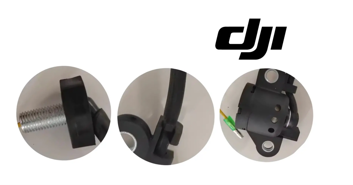 Oil sensor with black housing, yellow wire, green connector, and threaded metal stud