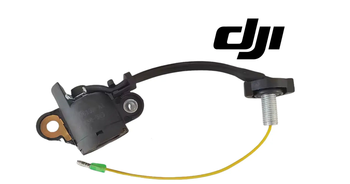 Oil sensor with black module, yellow and green wires, and silver threaded mounting stud