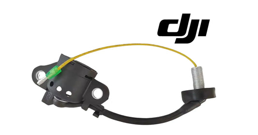Oil sensor assembly with black housing, yellow wire loop, green tip, and silver threaded part