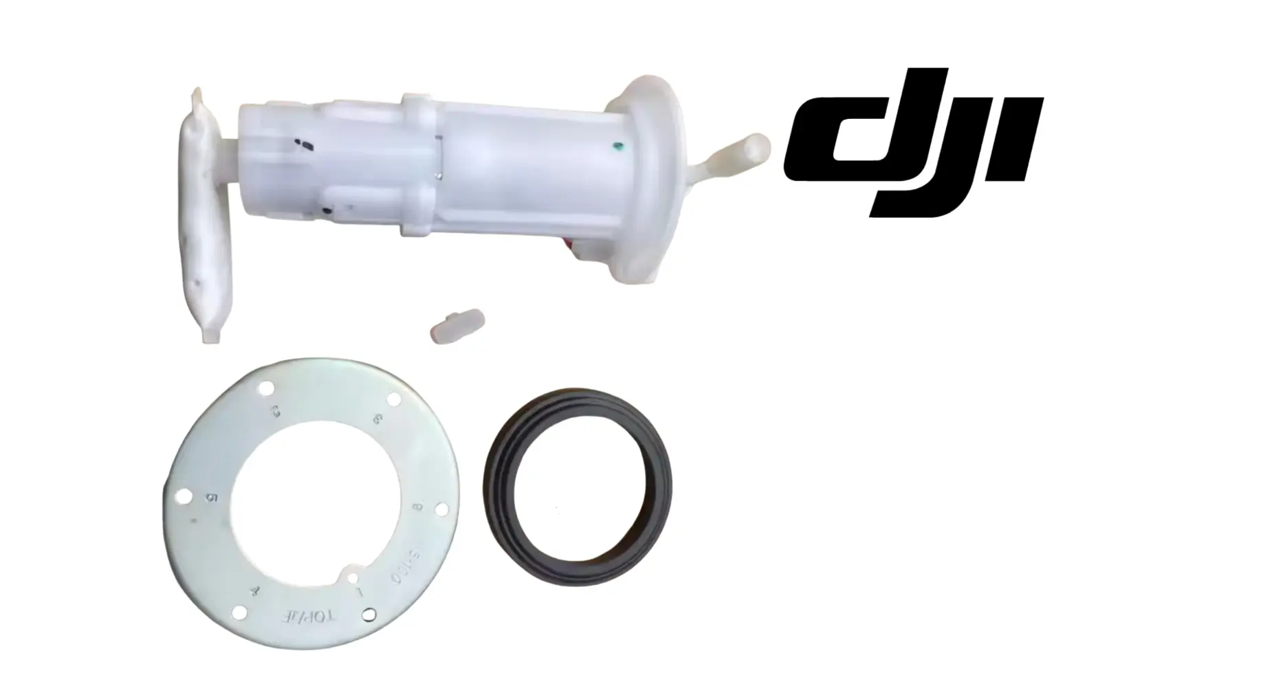 Fuel charge station set with white cylinder, round mounting plate, and black hose loop