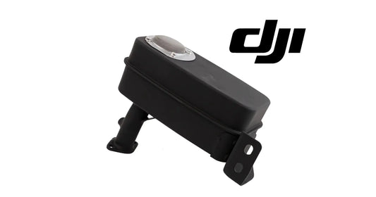 DJI T100 exhaust muffler, black mounting bracket with inlet pipe and side outlet