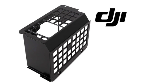 Black muffler outer cover with open top and front-facing grid ventilation