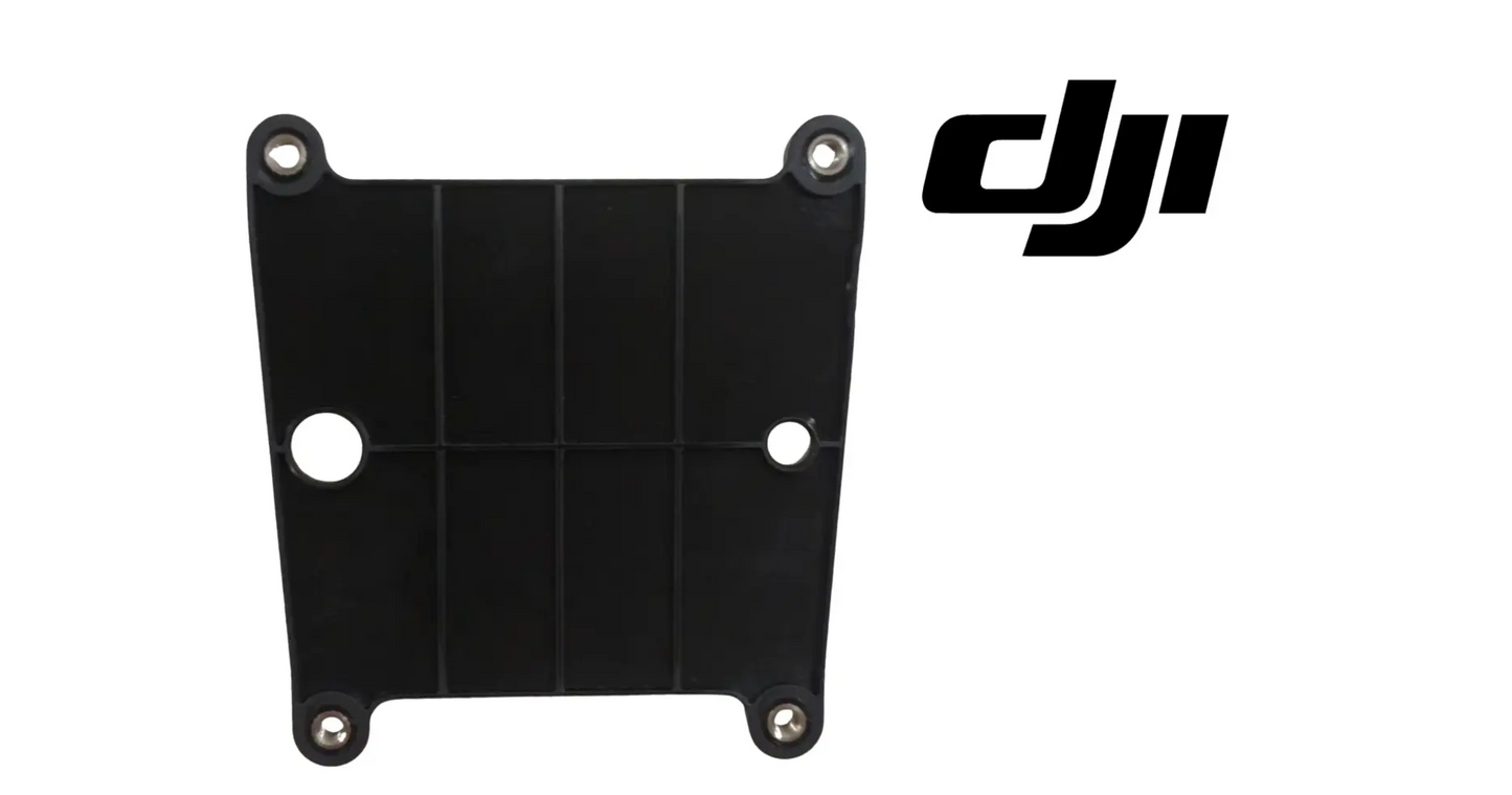 Black control board bracket with four corner screw holes and molded grid panel