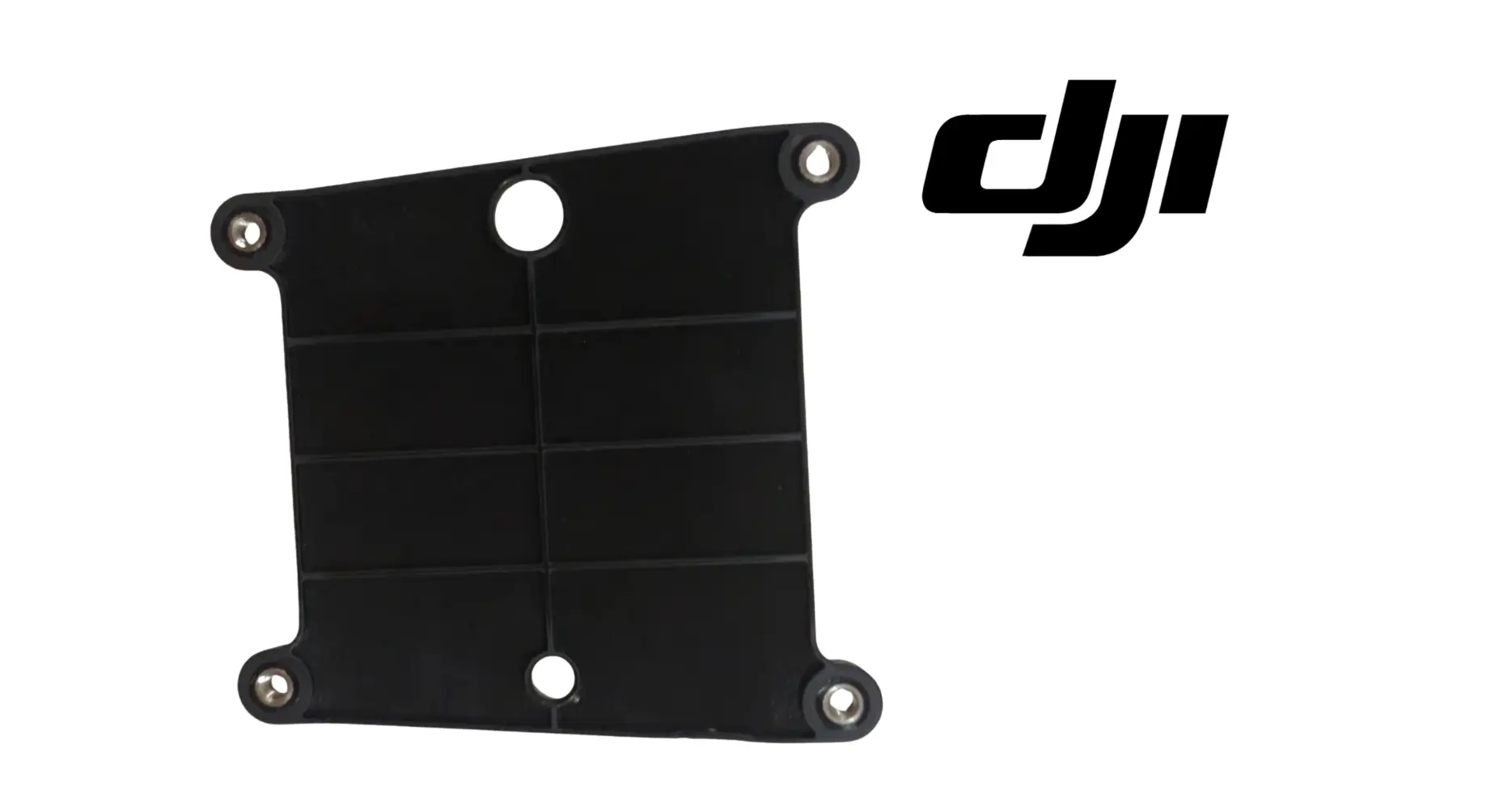 Black control board bracket with four mounting holes and recessed grid detail