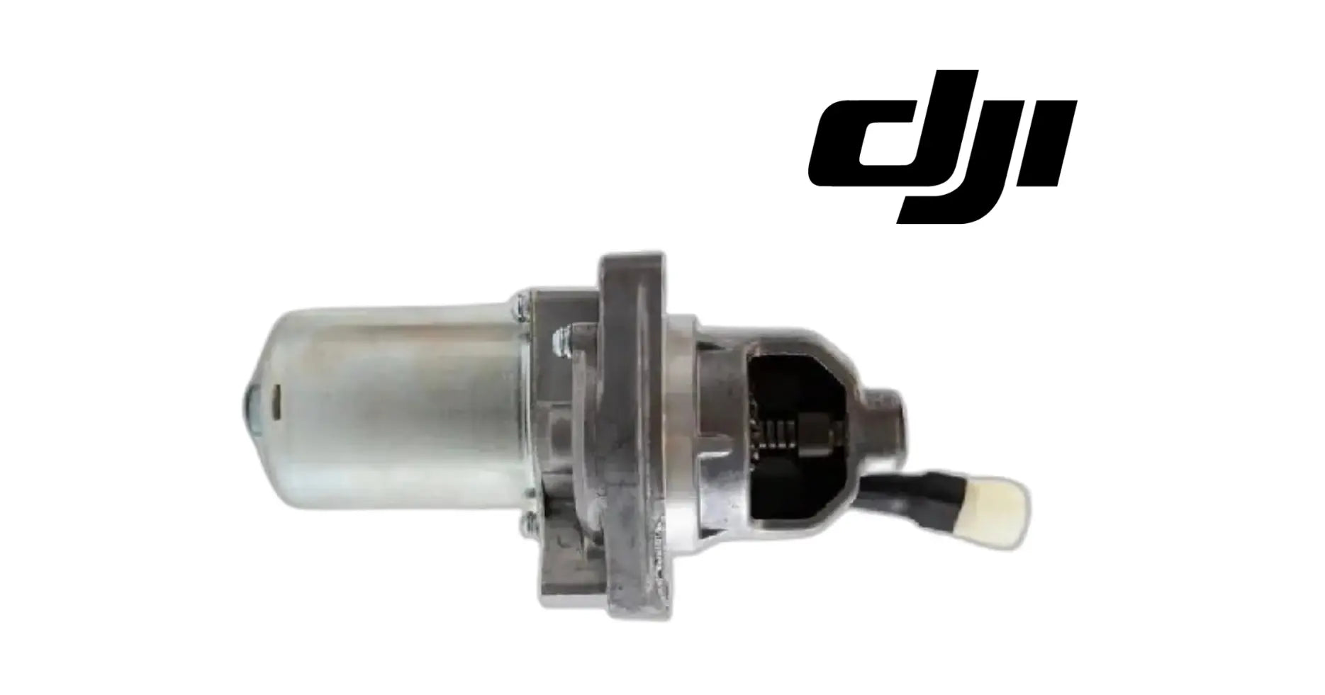 Electric generator starter motor with metal cylinder and black socket connector, side view