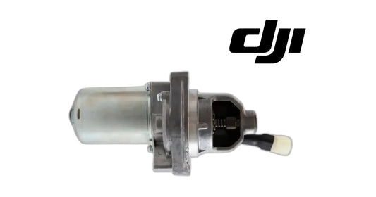 Electric generator starter motor with metal cylinder and black socket connector, side view