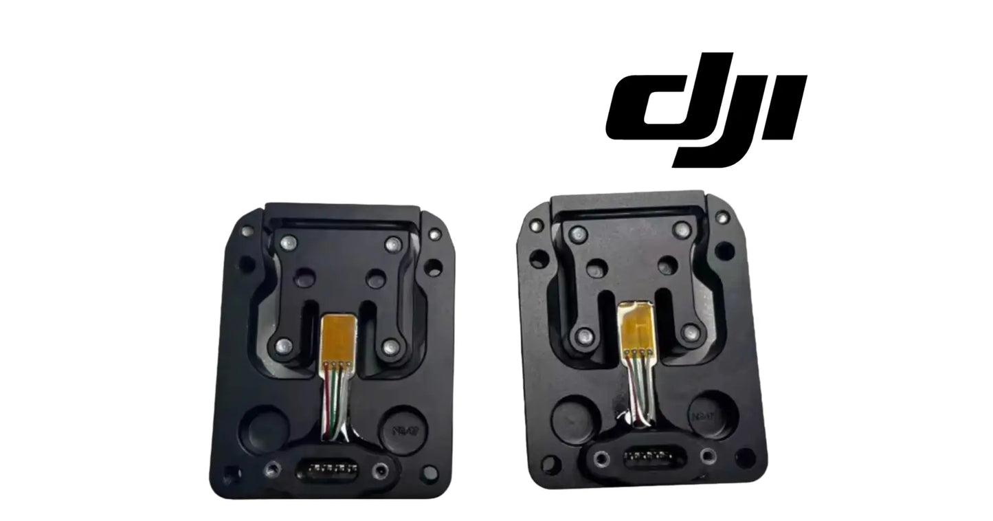 DJI T100 front weight sensor module, two angles showing black housing and gold sensor