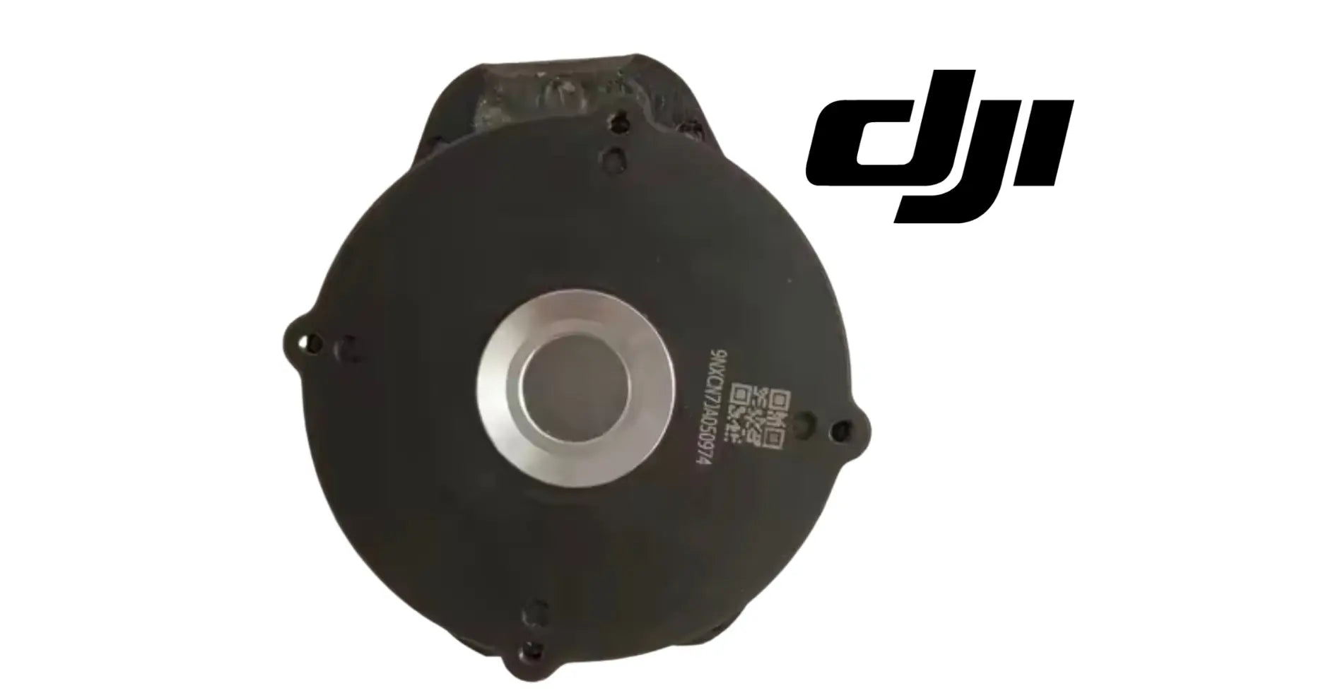 DJI lower motor, black round housing with silver center hub and four corner screw points