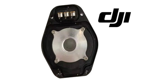 DJI lower motor cover, black casing with exposed silver circular inner part and connectors