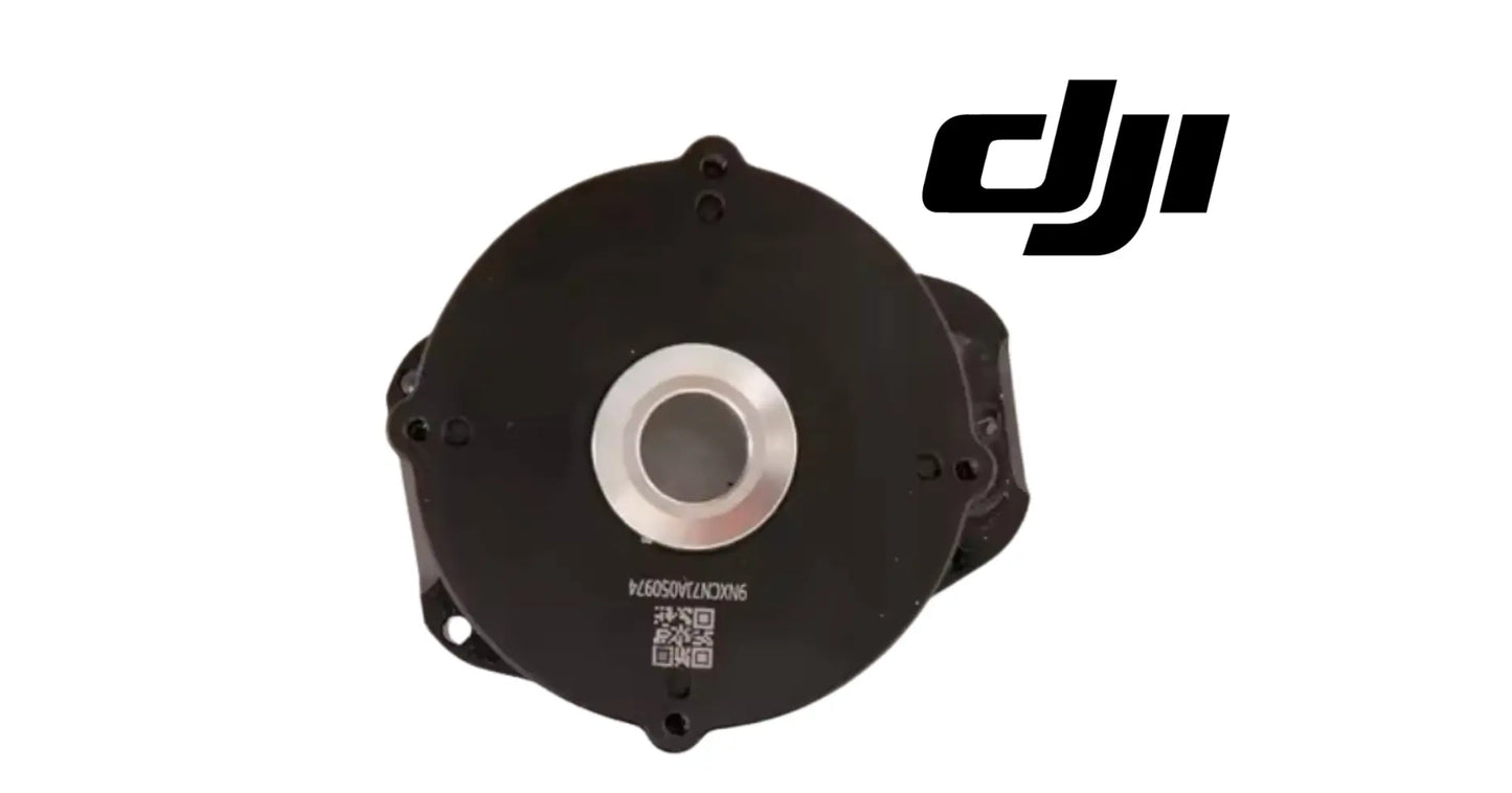 DJI lower motor, black circular housing with silver center ring and screw holes