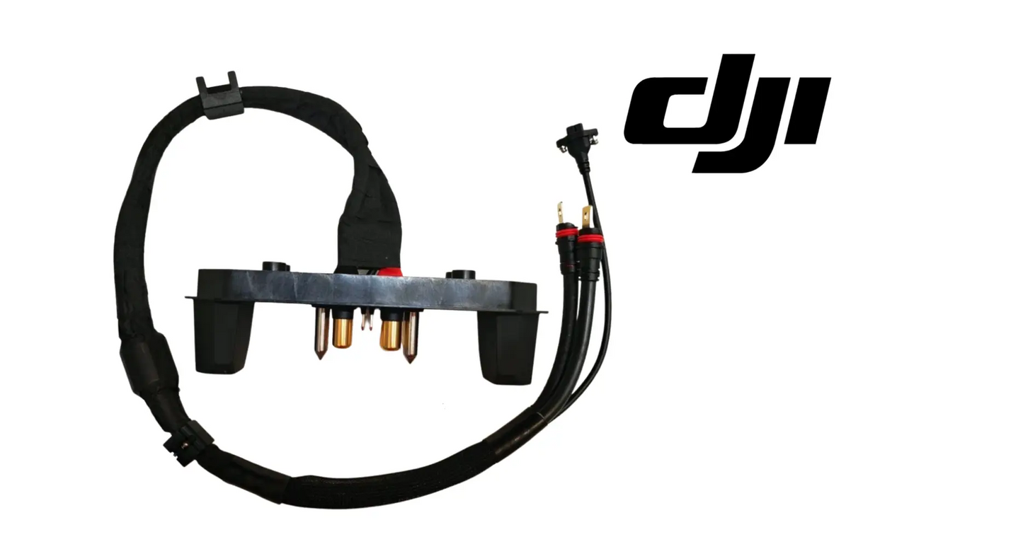 DJI T100 secondary power distribution board module with black wiring harness and connectors