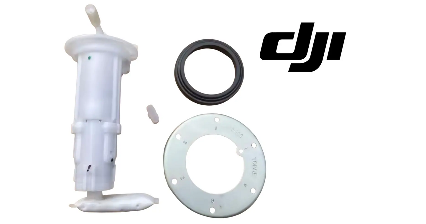 DJI fuel pump assembly: white housing, circular flange plate, and black O-ring